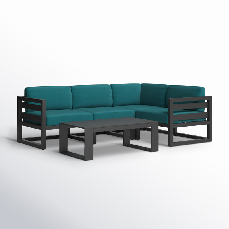 Avion 5 Piece Sectional Set - Black, Canvas Charcoal Sunbrella® Canvas, Slate
