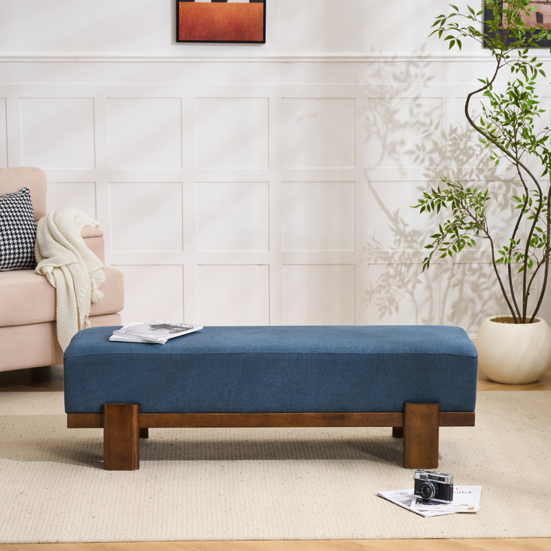Banc rembourré en bois d'hévéa Modern, Bleu très foncé