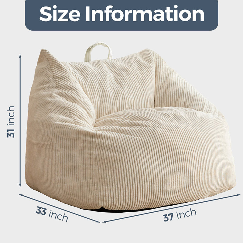 Polyester Bean Bag Chair, Beige Corduroy