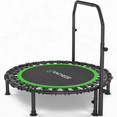 48" Foldable Mini Trampoline,Max Load 550Lbs Indoor Trampoline,With 4 Level Adjustable Foam Handle And Resistance Bands,Adult Exercise Trampoline For Home, Garden, And Gym