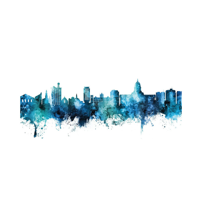 Madison Ii Wisconsin Skyline Blue Teal by Michael Tompsett - Wrapped Canvas Print, 20.32 cm H x 30.48 cm W