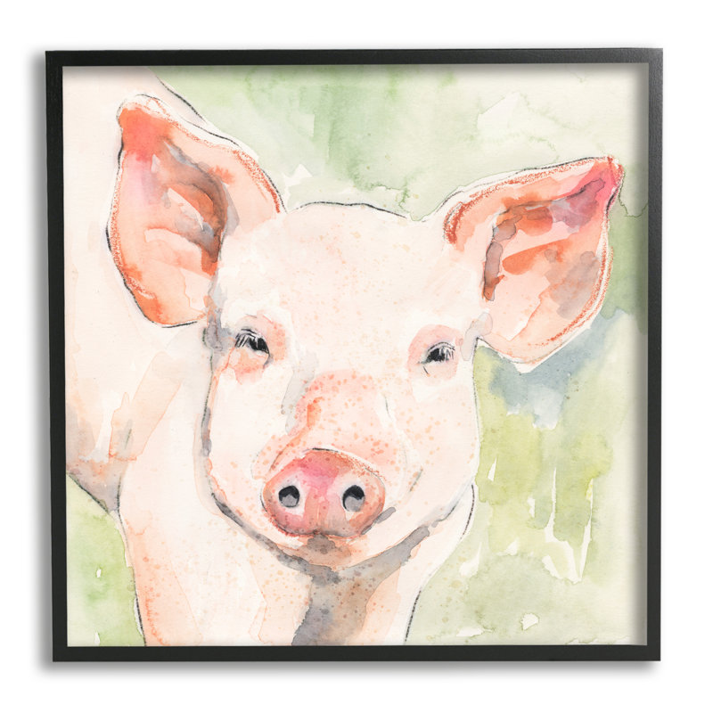 Cochon sur vert par Victoria Barnes, Giclée encadrée noir minuit, H 17 po x l 17 po x P 1,5 po