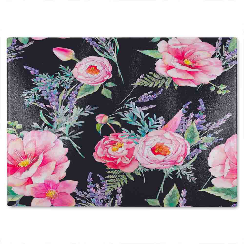 Watercolour Painting Of Flowers Glass Chopping Board