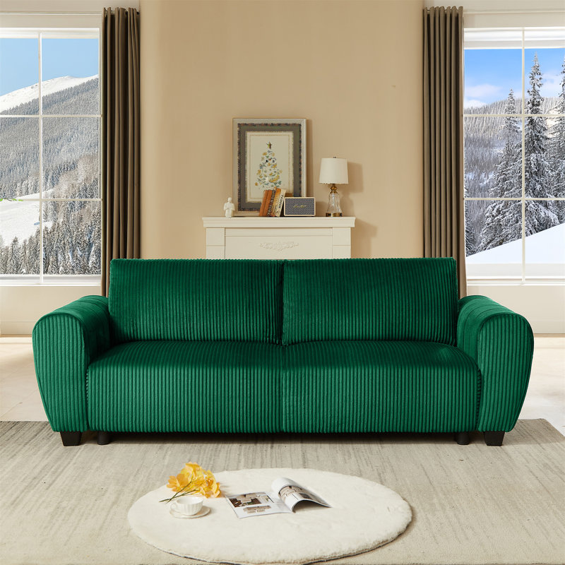 Boneless Corduroy Upholstered 3 Seat Sofa Couch, Green