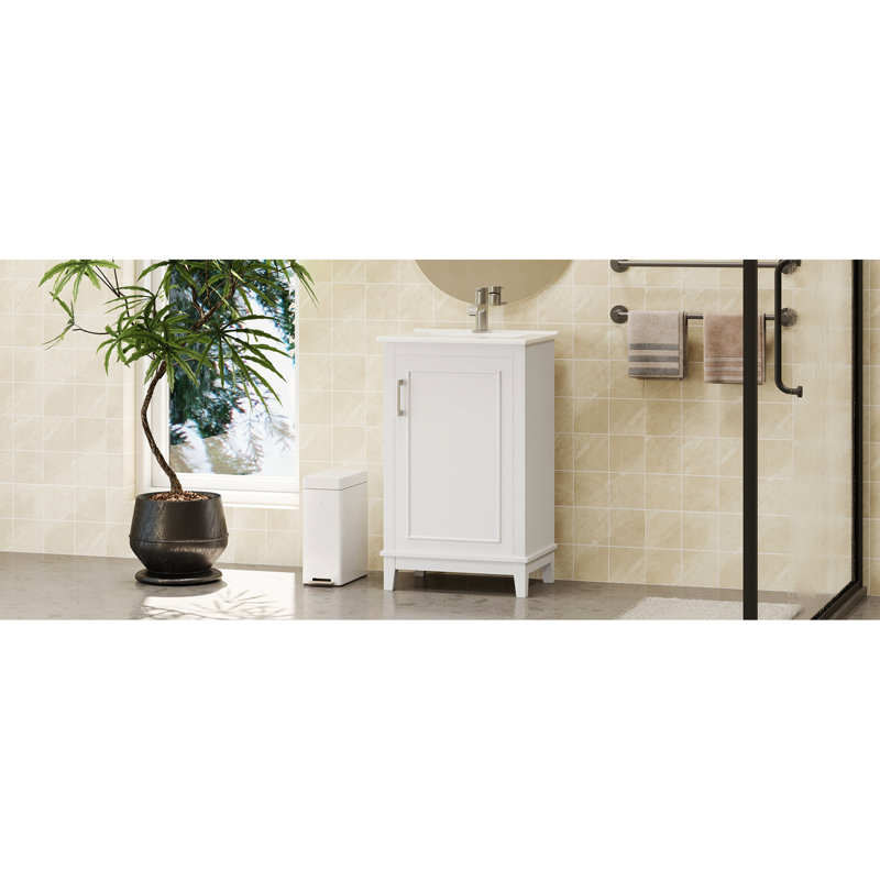 Armoire de salle de bain compacte - Lavabo en céramique et rangement pratique 20 po, Blanc