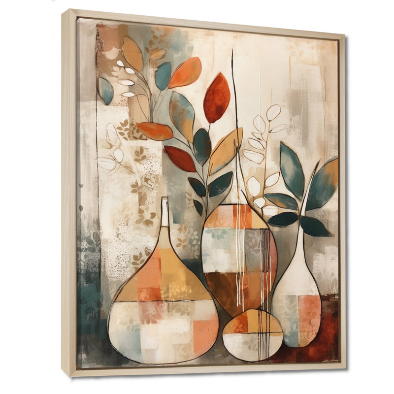 Ruhani vert et beige canalisant les vibrations bohémiennes sur toile, H 40 po x l 30 po, Cadre flottant érable