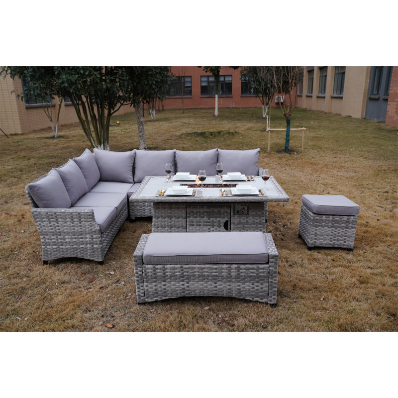 Ensemble de conversation en osier / rotin pour 9 personnes avec coussins Desiree