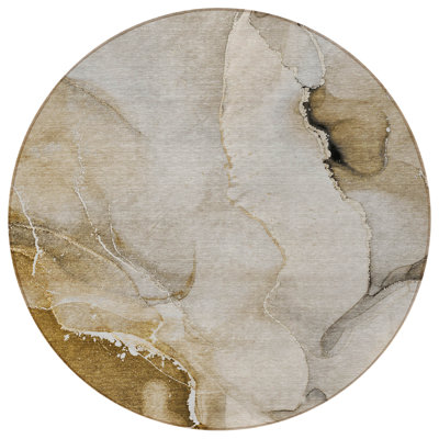Tapis extérieur rond lavable abstrait beige et brun 8 pi x 8 pi
