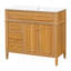 Meuble-lavabo de 36 po avec lavabo, meuble-lavabo en bois avec tiroir rabattable, 3 tiroirs, 2 portes à fermeture en douceur, bois massif et panneau de fibres à densité moyenne, poignées en bois d'hévéa élégantes