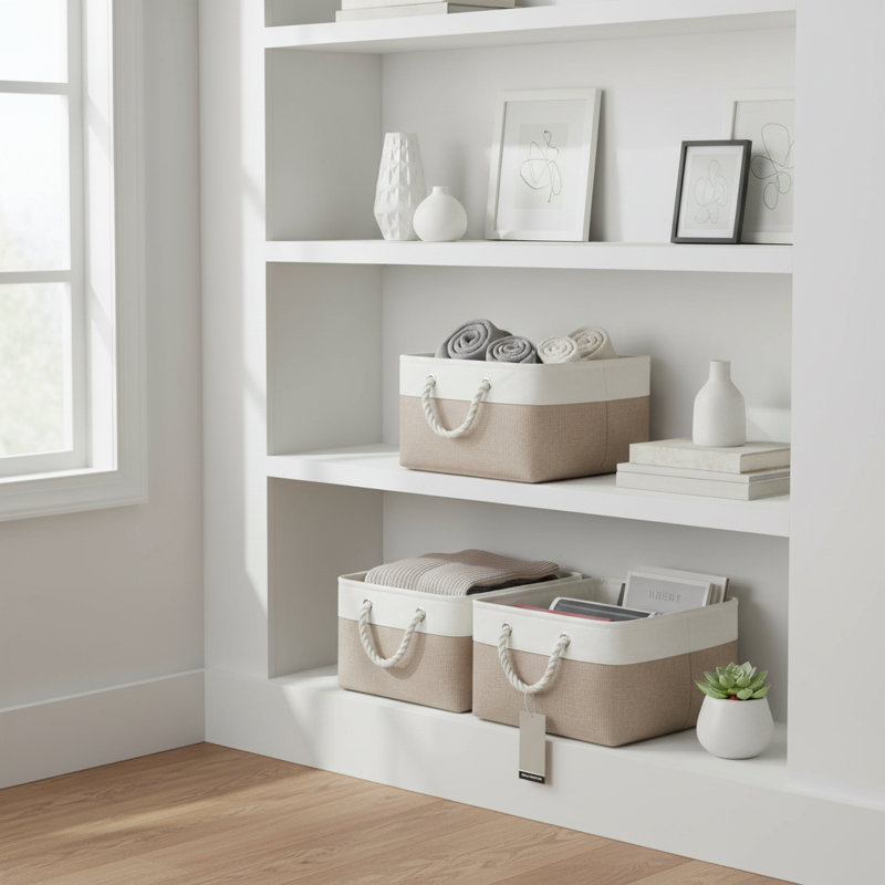 Paquet de 3 grands paniers de rangement pliables, 15,7 po pour l'organisation de garde-robe et de buanderie