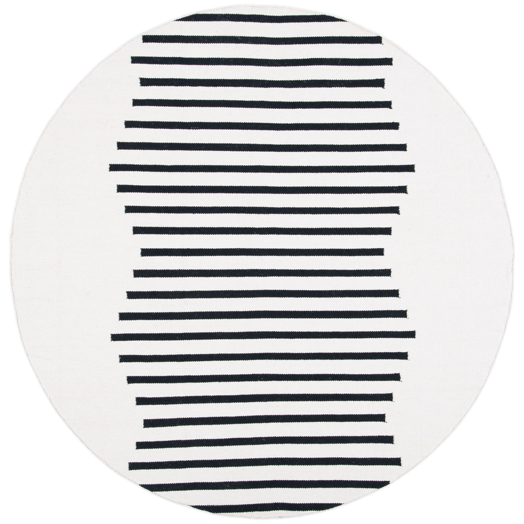 Mando Handmade Cotton Ivory/Black Rug, Round 6'