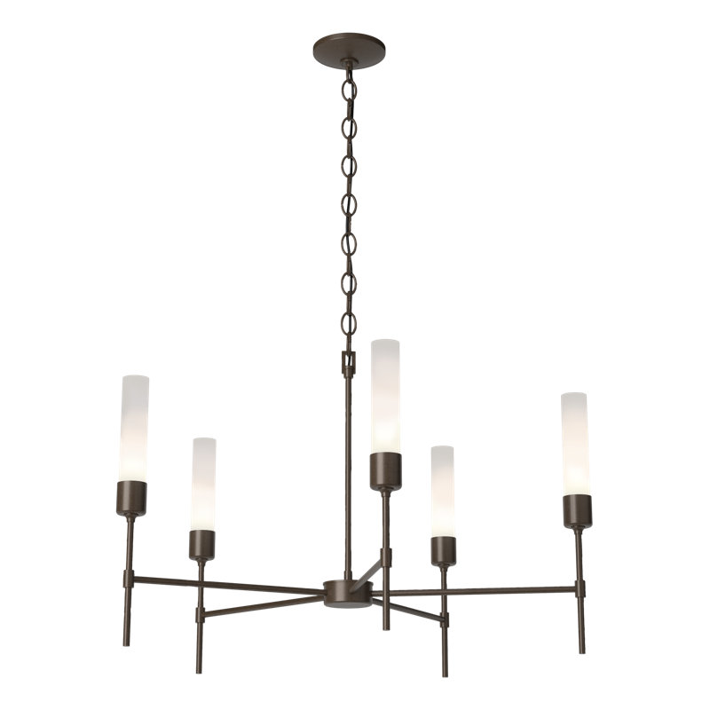 Lustre sphérique Spoutnik à 5 lumières Vela, Verre transparent avec givre, Bronze