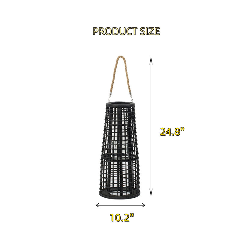 Abat-jour tissé en rotin coupe-vent, H 24,8 po x l 10,2 po x P 10,2 po