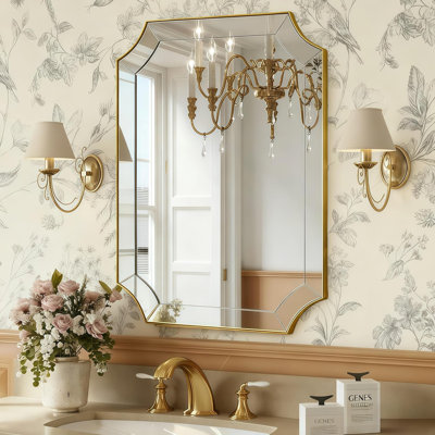 Minuette Glass Tile Edge Scalloped Bathroom Vanity Mirror | Stainless Steel Frame