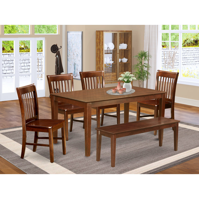  7 Piece Dining Set Consist of a Rectangle Dinner Table and 6 Kitchen Dining Chairs, 36x60 Inch, Mahogany, Mahogany