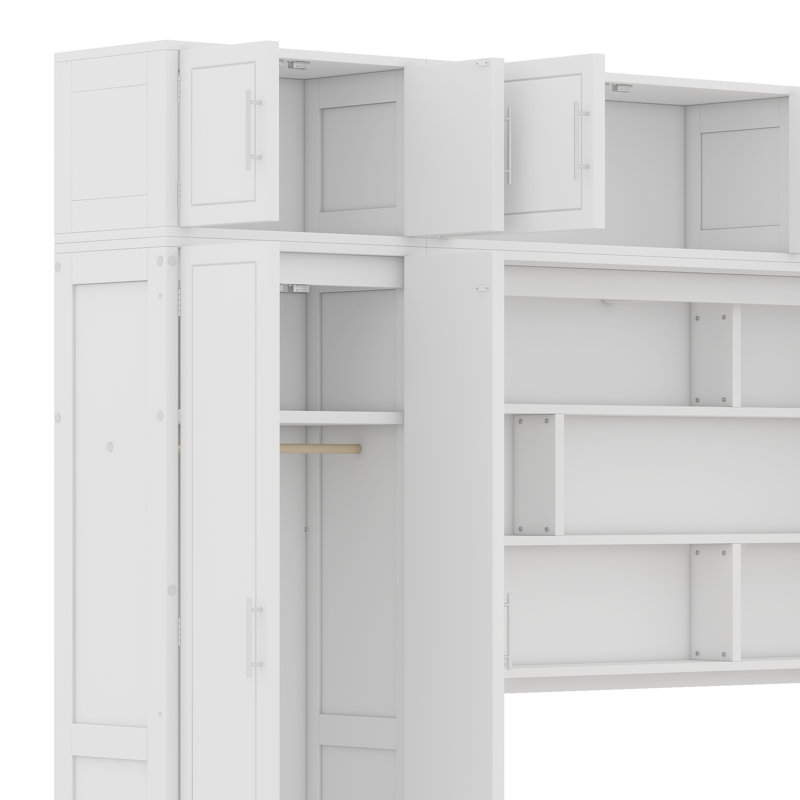 Lit escamotable mural avec armoire supérieure, Blanc