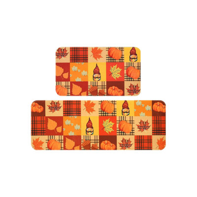  Bath Mat Rugs Fall Pumpkin Maple Leaf Floor Mat Two Piece Set Halloween Thanksgiving Decorative Floor Mat Bathroom Kitchen Mat Porch Carpet Long Strip Foot Mat Entrance Mat