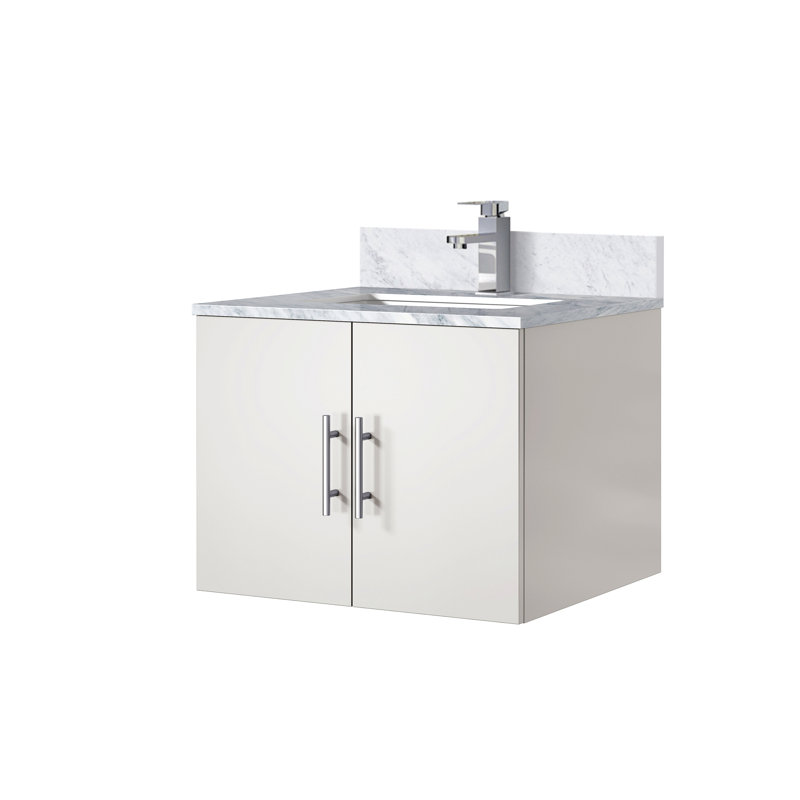 Meuble-lavabo de salle de bain 24 po X P 22 po D, dessus en marbre de Carrare et ensemble de robinet, Blanc, 24"