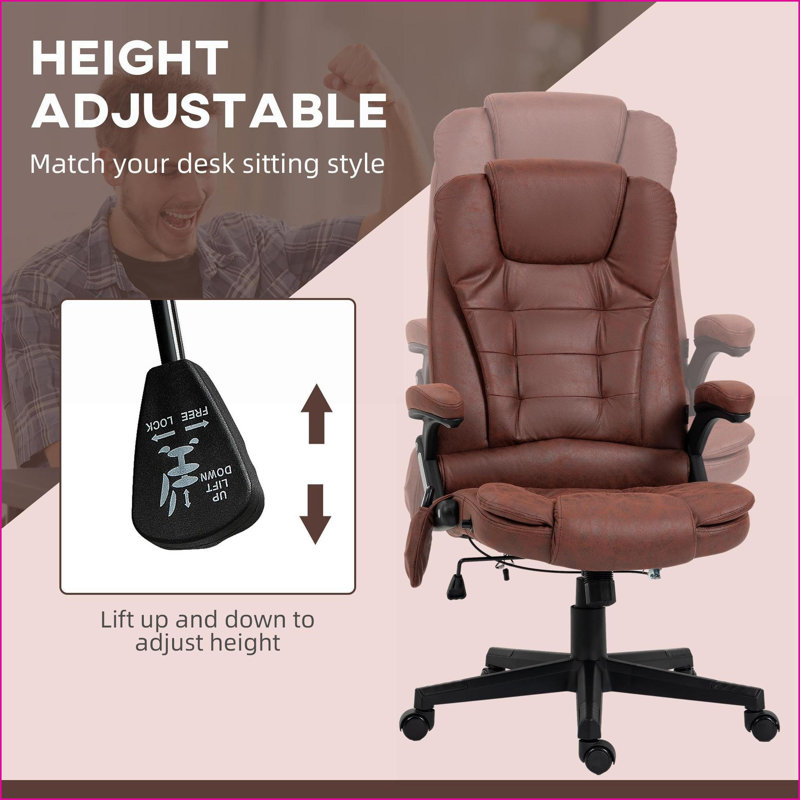 Fauteuil de massage avec vibration à 6 points Fauteuil de direction inclinable et chauffant avec dossier haut et accoudoirs rembourrés, télécommande, microfibre | Rouge cramoisi