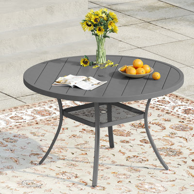 Melisent Round Metal Outdoor Dining Table With Umbrella Hole , 40.6'' in. W 40.6'' in. D