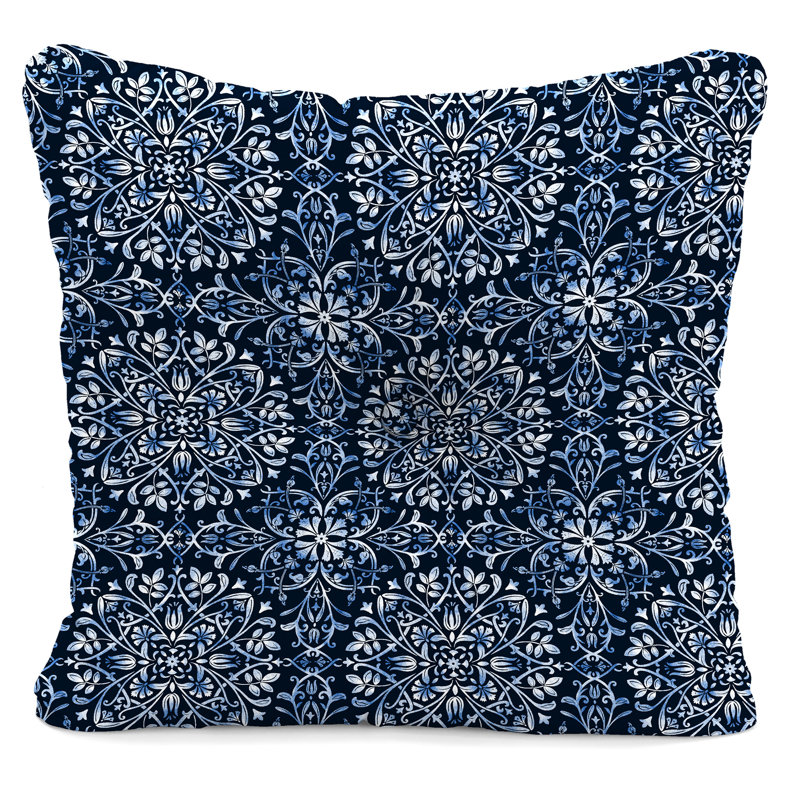Extra Large Outdoor Square Pillows 24 x 23 Tufted Comfort, Blue Floral Damask