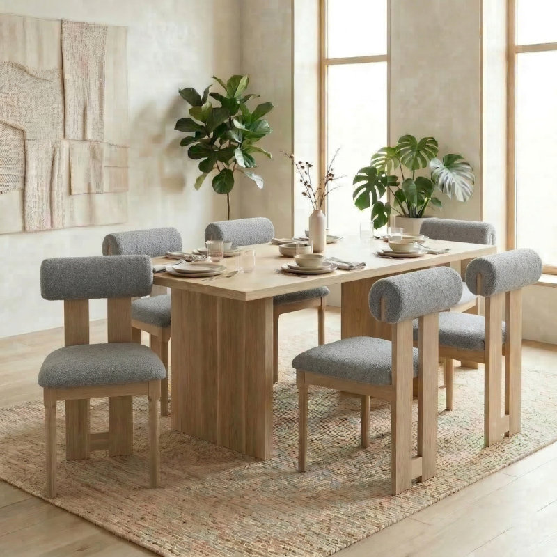Abentego Solid Wood Fabric Dining Chair, 6, Gray