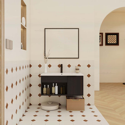 Wall-Mounted Bathroom Vanity with Ceramic Sink