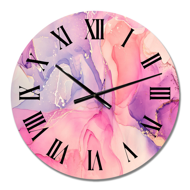 Rose et or fuchia liquide Art III - horloge murale moderne, Moyen