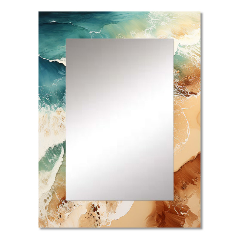 Vue aérienne de Beachside - miroir mural de plage, miroir décoratif beige, impression d'art en métal, 32 po x 24 po