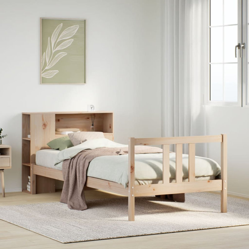 Bookcase Bed Without Mattress Solid Wood Pine,  96cm x 195.5 cm, Natural