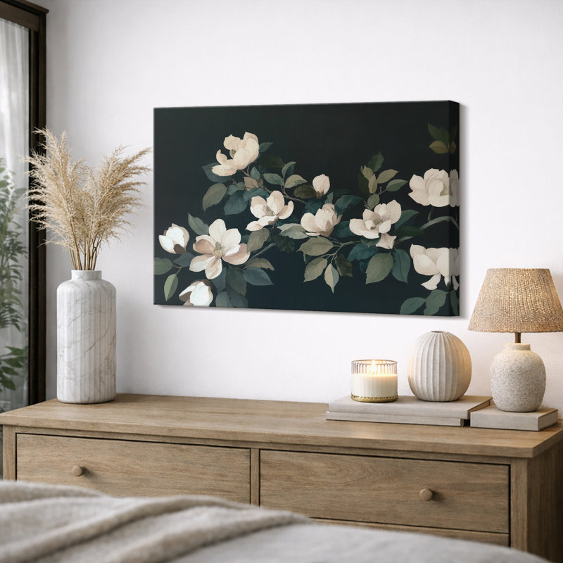 Œuvre d'art botanique blanche, photos murales de chambre à coucher, impression sur toile encadrée, impression numérique
