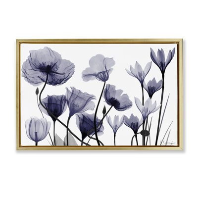 «Dusk Delight Blue Florals», art mural sur toile flottante grise, design par Albert Koetsier