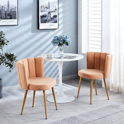 Modern 2 Beige - Confortable, fourrure courte, pieds tubulaires en fer avec coussin respirant de groupe de chaises en bois 2, peinture couleur