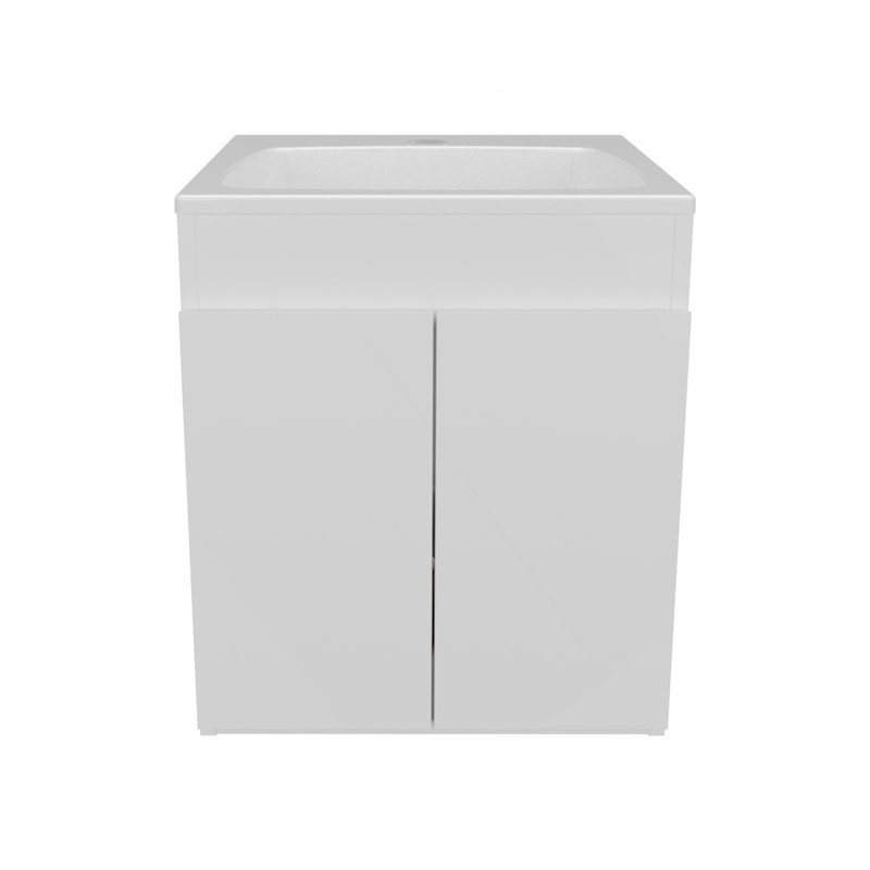 Meuble-lavabo de salle de bain Meka 45 avec deux tiroirs et tablette ouverte, rangement mural, blanc, Blanc