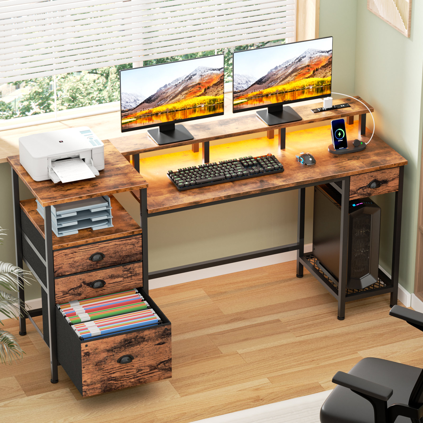 Furco 21.45665'' W Rectangle Computer Desk with Hutch and Cabinet ...