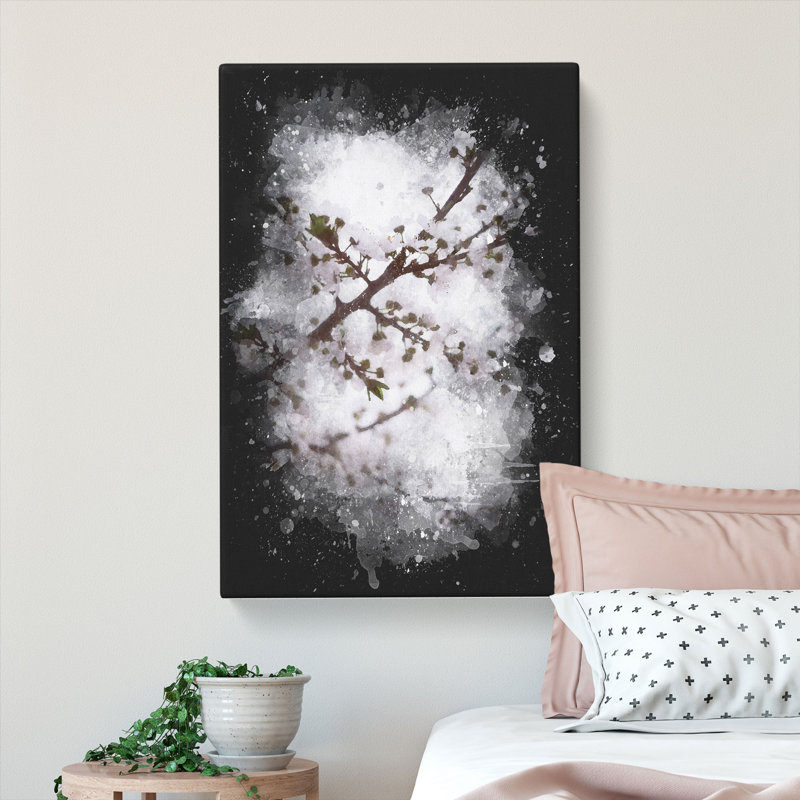 Branch Of A White Cherry Blossom Tree - Wrapped Canvas Print, 91cm H x 60cm W x 3cm D