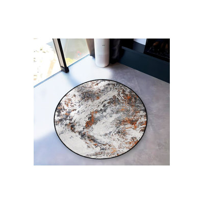 Tapis décoratif rond rond gris et orange