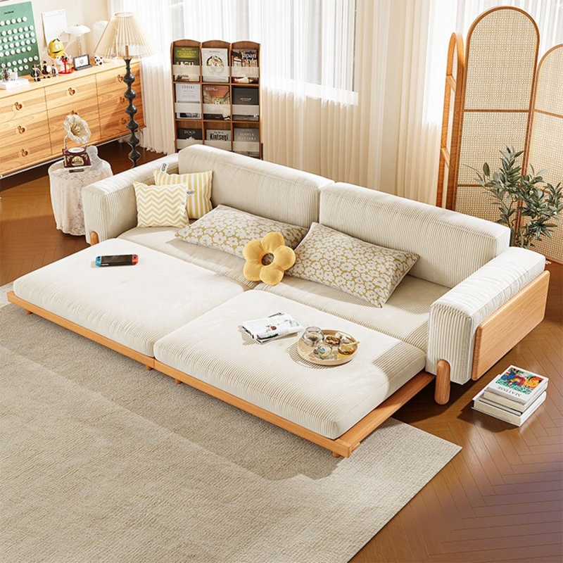 Canapé-lit en velours côtelé beige Threeseat, 89.76"W*35.43"D*30.12"H