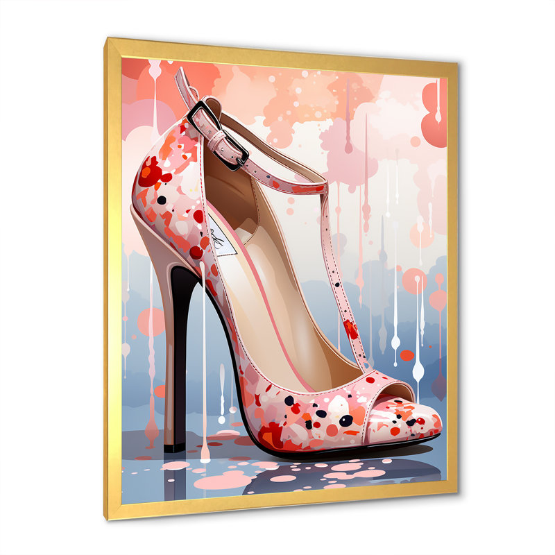 Mid Mid Pink High Heels Elegance II - Fashion High Heels, art mural, Cadre doré simple, H 40 po x l 30 po x P 1,5 po