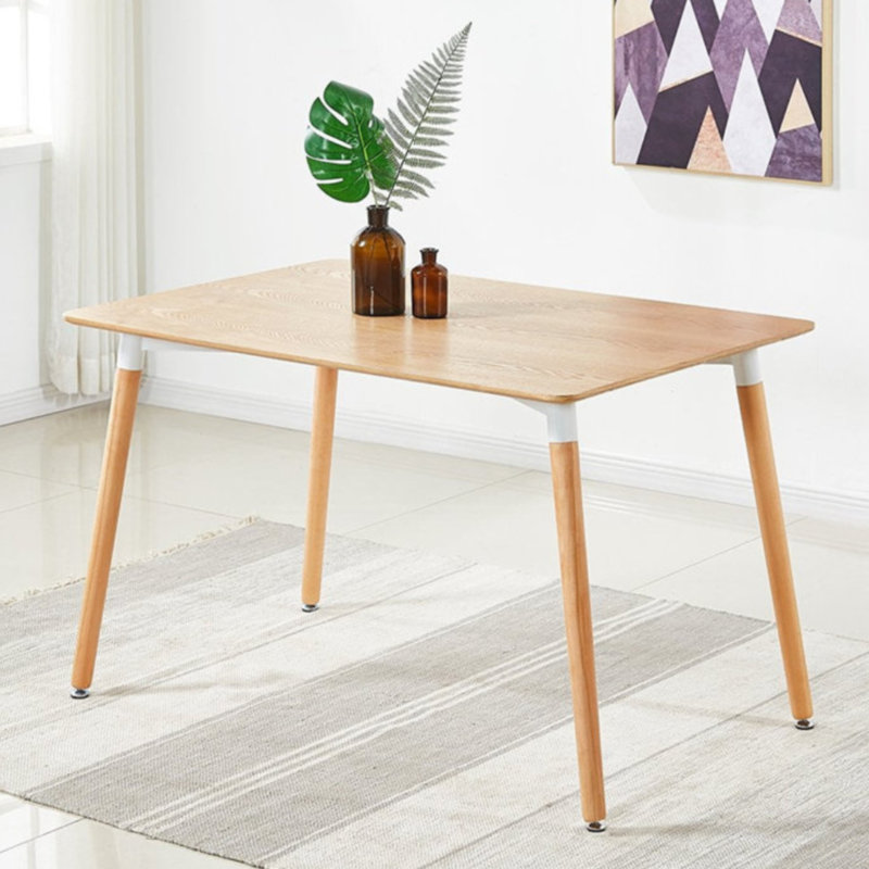 Stephenie 4 Person Dining set - a Rectangular Plastic Dining Table with Wooden Legs and a Set of 4 Faux Leather Cushion Padded Dining Chairs for Dining Room - Modern Dining Table Set