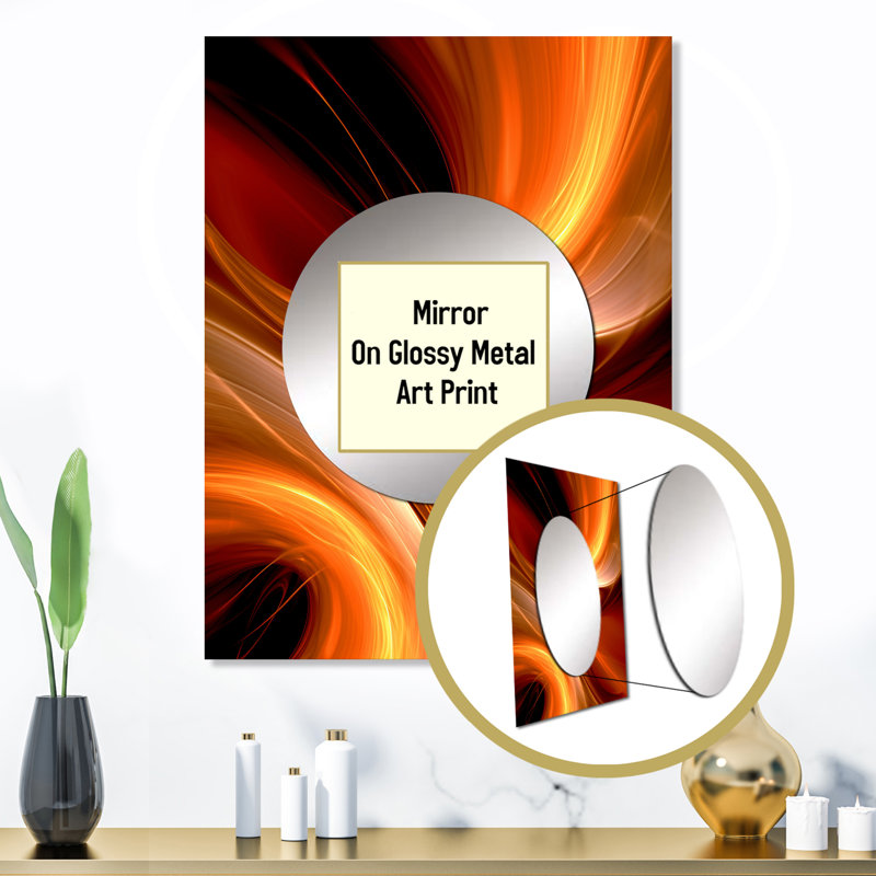 Mabrouka Orange Abstract Warm Fractal Design II - Fractals Unique Wall Mirror, Modern Mirror, Printed Metal Art, 32" x 24"