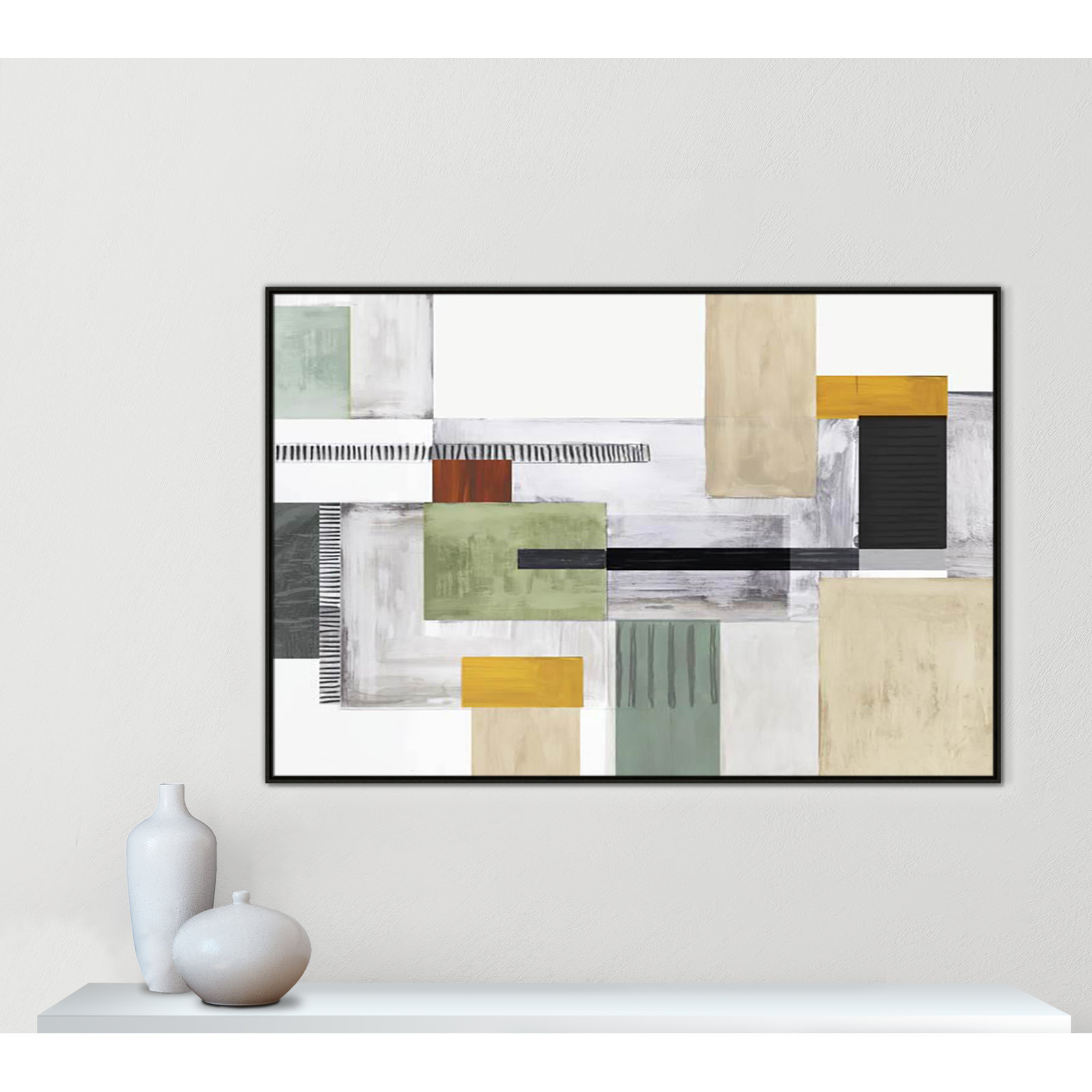 Playful Blocks by Tom Reeves, No Mat, Espresso Floater Framed, 41.5" H x 61.5" W x 2" D