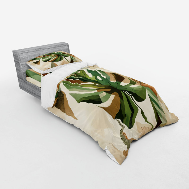 Ensemble de literie Ambesonne Monstera et sépia vert fougère et cacao, Housse de couette simple très longue + 2 pièces