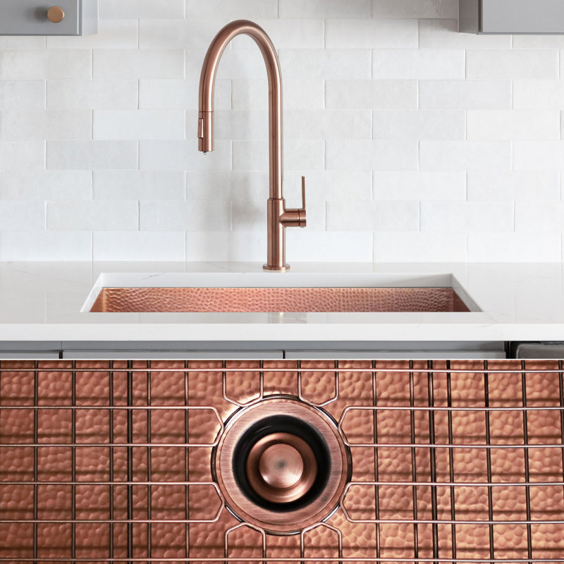 Lavabo encastré / encastré en cuivre martelé de calibre 12 de 30 po Fossil Blu Luxury, patine moyenne, avec accessoires