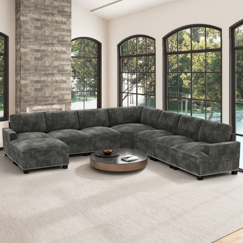  126" Wide Modern Corduroy Upholstered Modular Sectional Sofa Couch with Storage Ottoman, 36" H x 126" W x 126" D