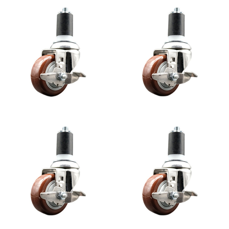 Ensemble de roulettes à tige extensible 3,5 pouces et pivotant de 3,5 pouces en acier inoxydable 1-1 / 2 pouces SCC, Marron
