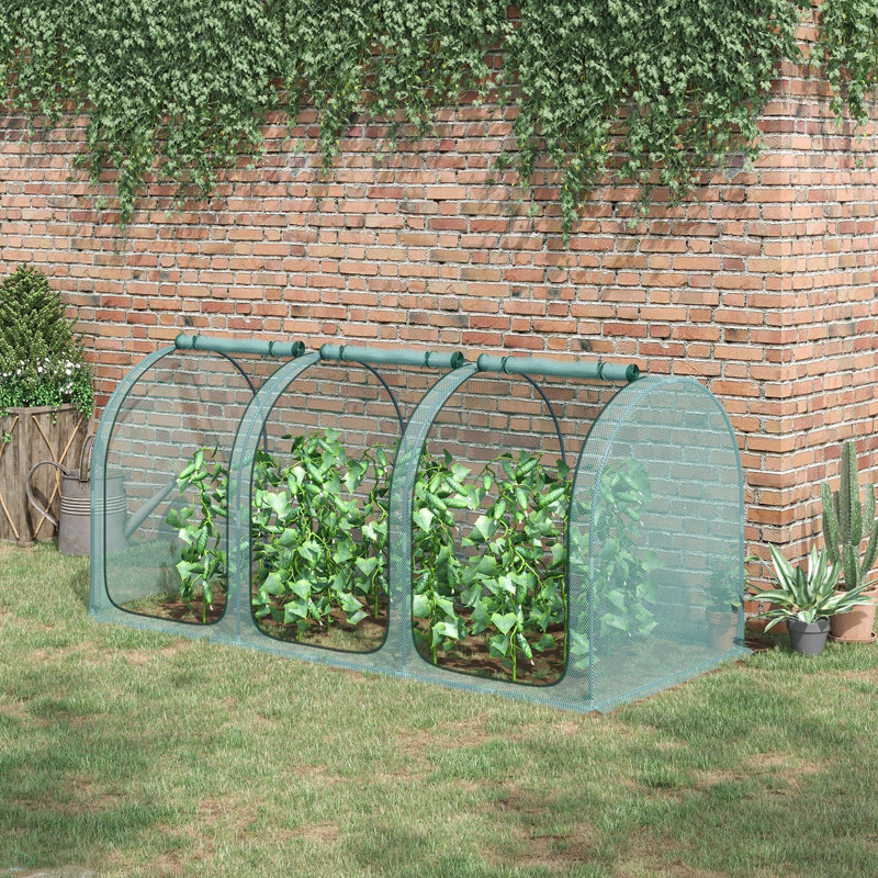 Outsunny 9' X 4' Crop Cage, Plant Protection Tent With Three Zippered Doors, Storage Bag And 6 Ground Stakes, For Garden, Yard, Lawn