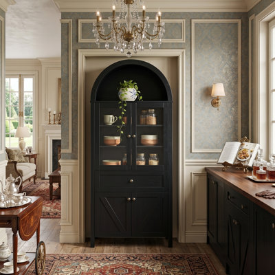 72" Arched Silhouette Storage Cabinet, Timeless Dome Top Display Shelving With 5+ Tier Compartments (Available In Walnut, Oak & Noir)