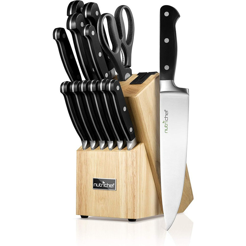 NutriChef 13 Piece Stainless Steel Knife Block Set