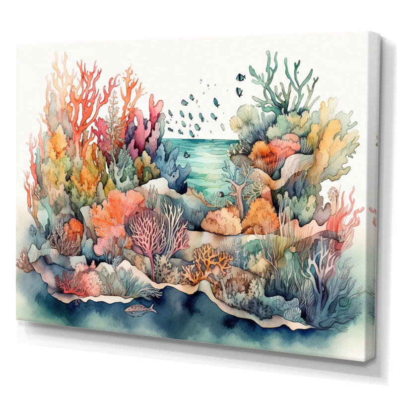 «Vibrant Coral Reef II - Modern Beach», reproduction sur toile encadrée, H 12 po x l 20 po x P 1 po, Toile tendue